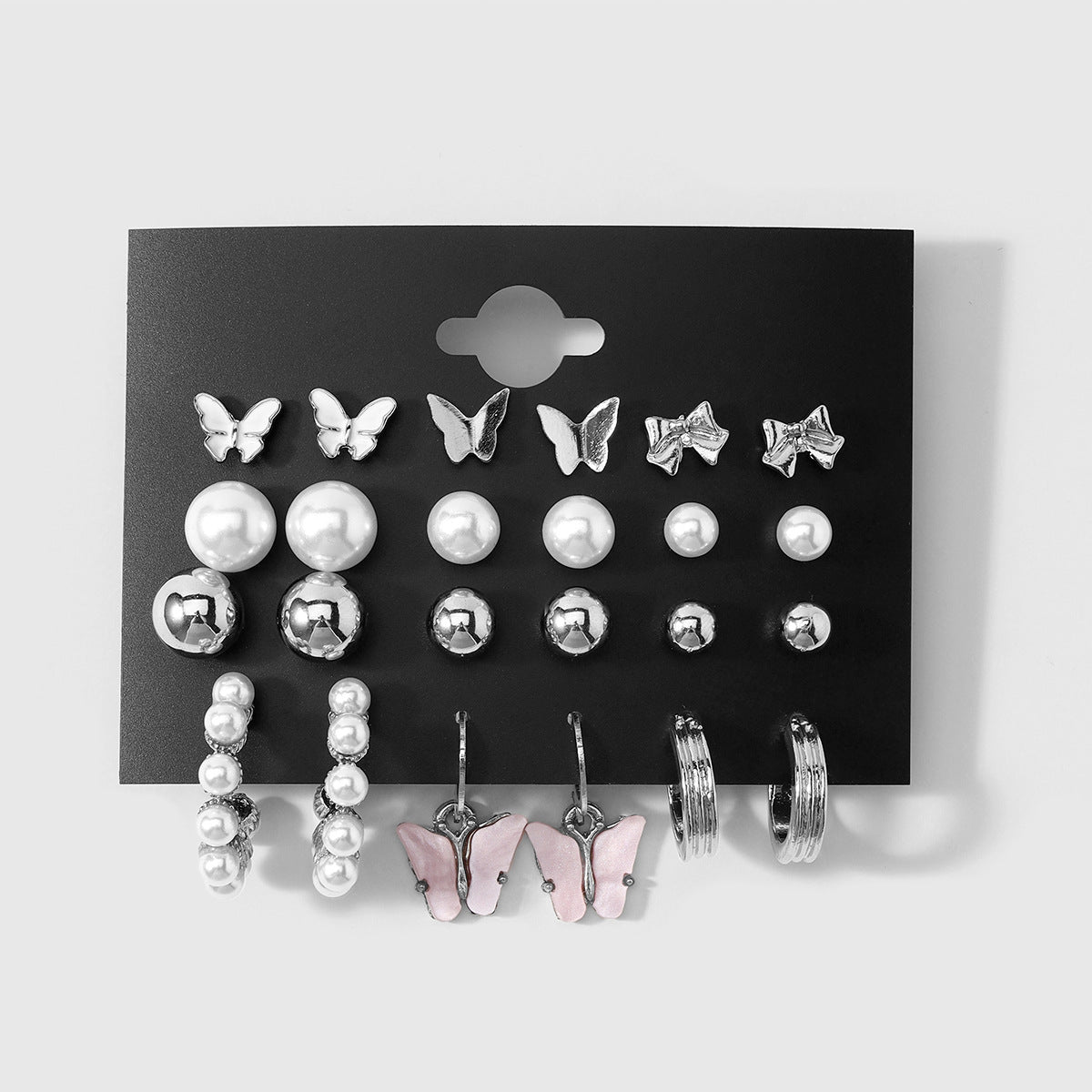 Rétro 12-Pair Butterfly Boucle d'oreille du coeur Hollow