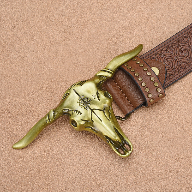 Ceinture en cuir de vache pour hommes avec rivets embossés