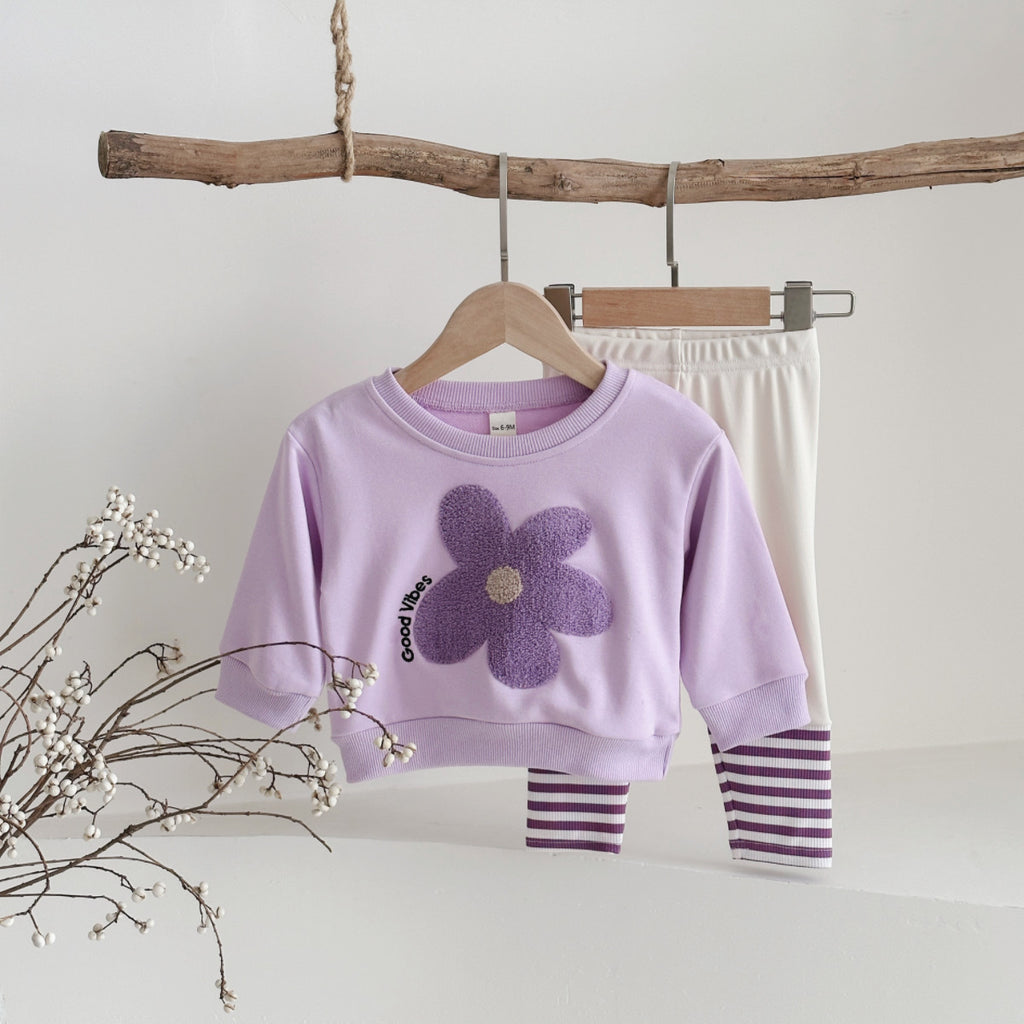 Baby Floral Hoodie et Pantalons rayés Ensemble deux pièces