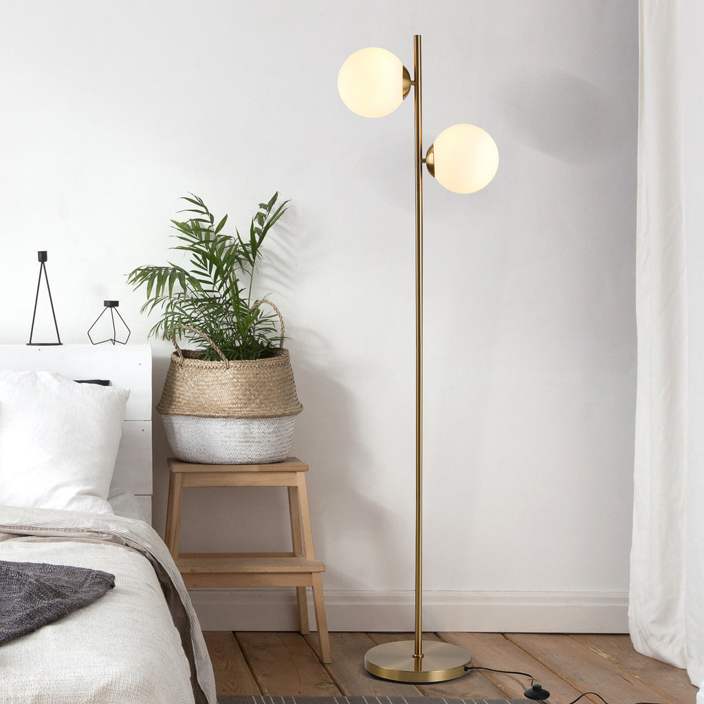 Lampe de sol avec 2pcs Lampe en verre Shade Moderne Lampe décorative portable