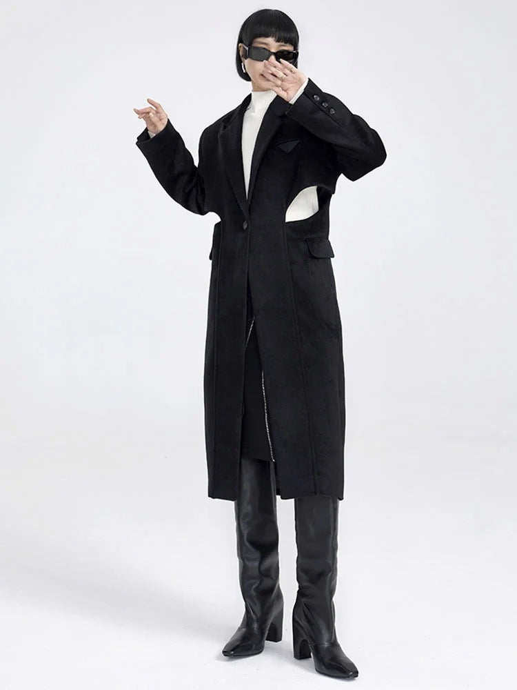 Faux manteau en laine longue en deux parties