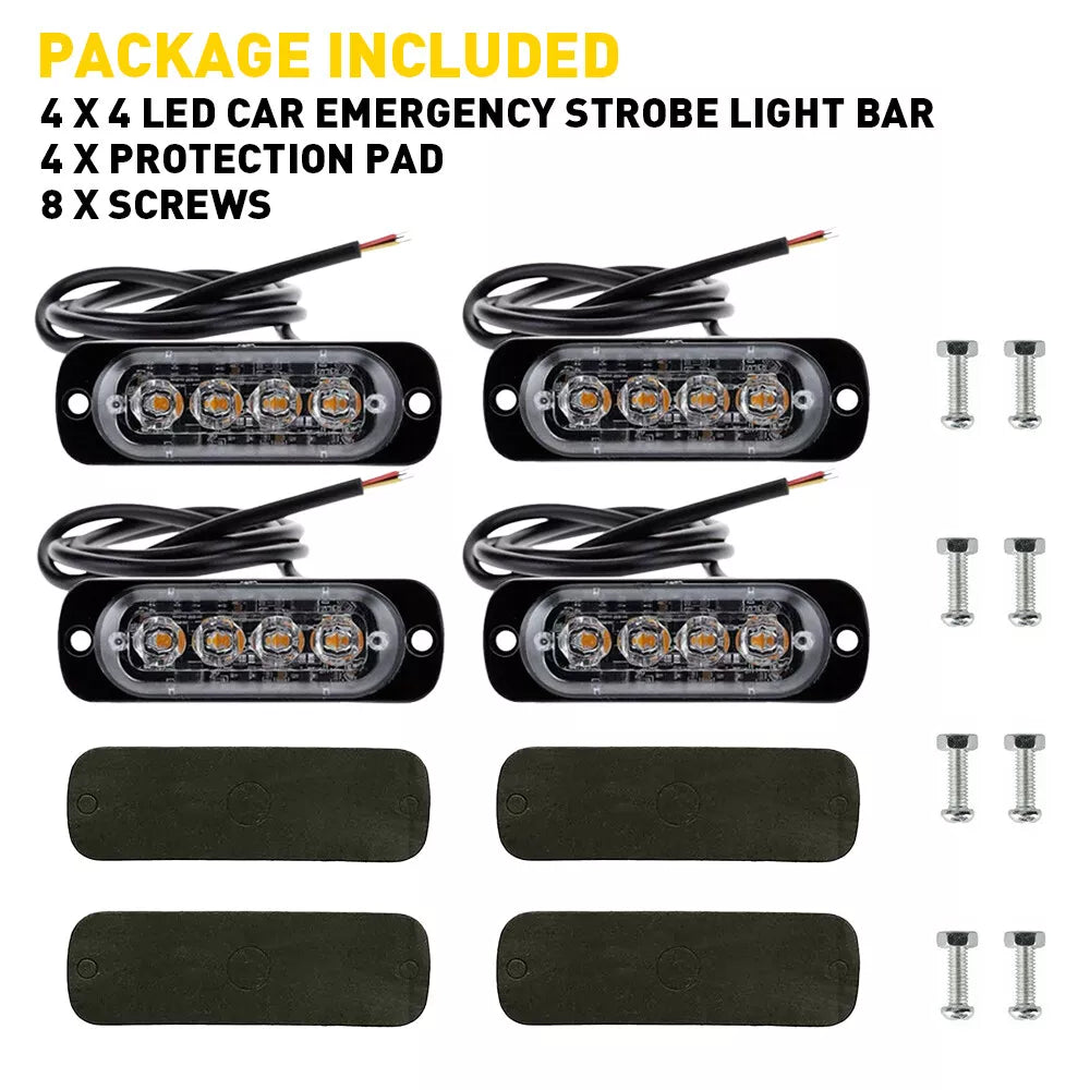12x 4 LED Recovery Strobe Flashing Truck Beacon Grille Lightbar Lampe Amber