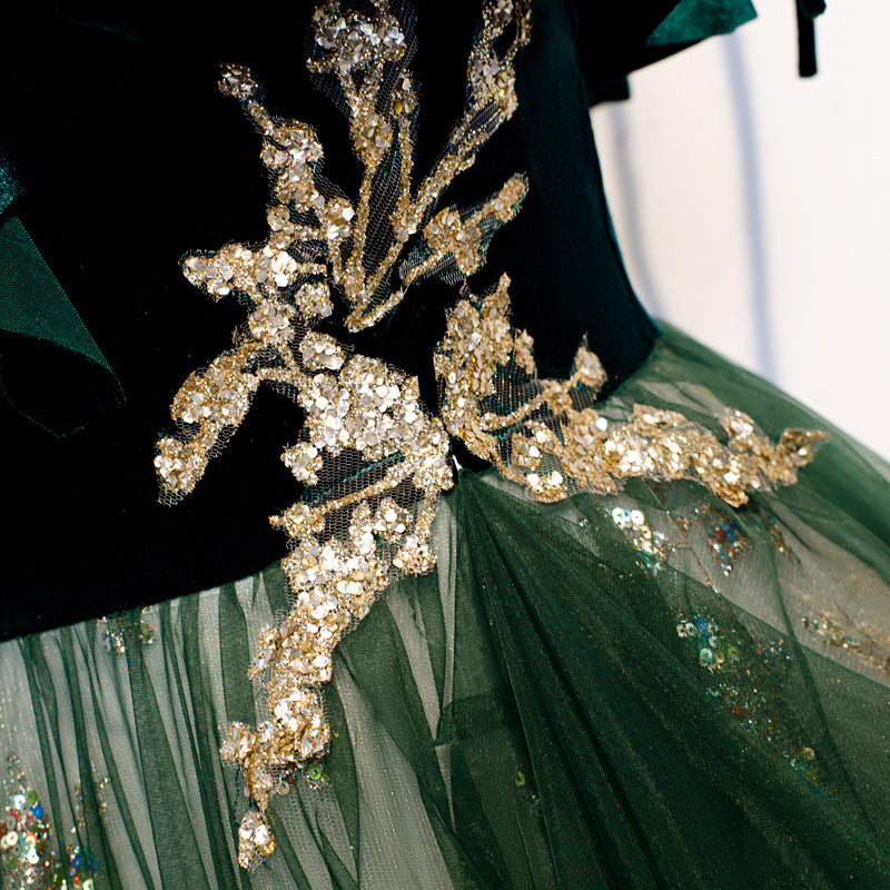 Banquet Sling Tempérament Robe longue Vert foncé Fantasy Mori