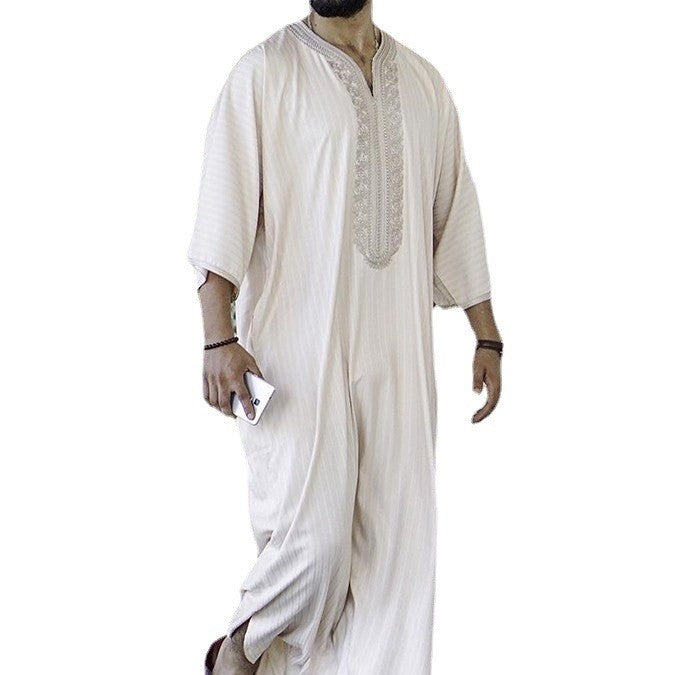Style ethnique Loose Broderie Casual Robe musulmane blanche