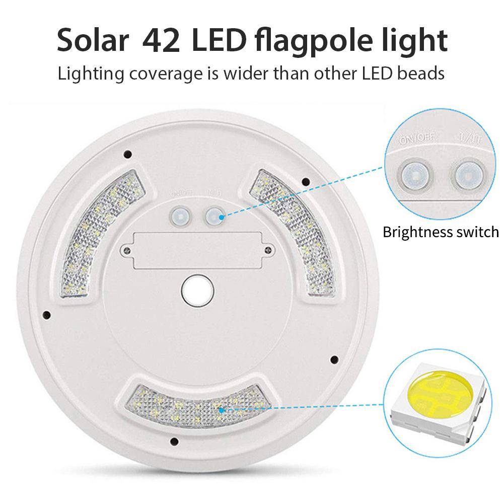 42 LED Solar Flag Pole Lumière réglable en extérieur Camping Tente Lumière