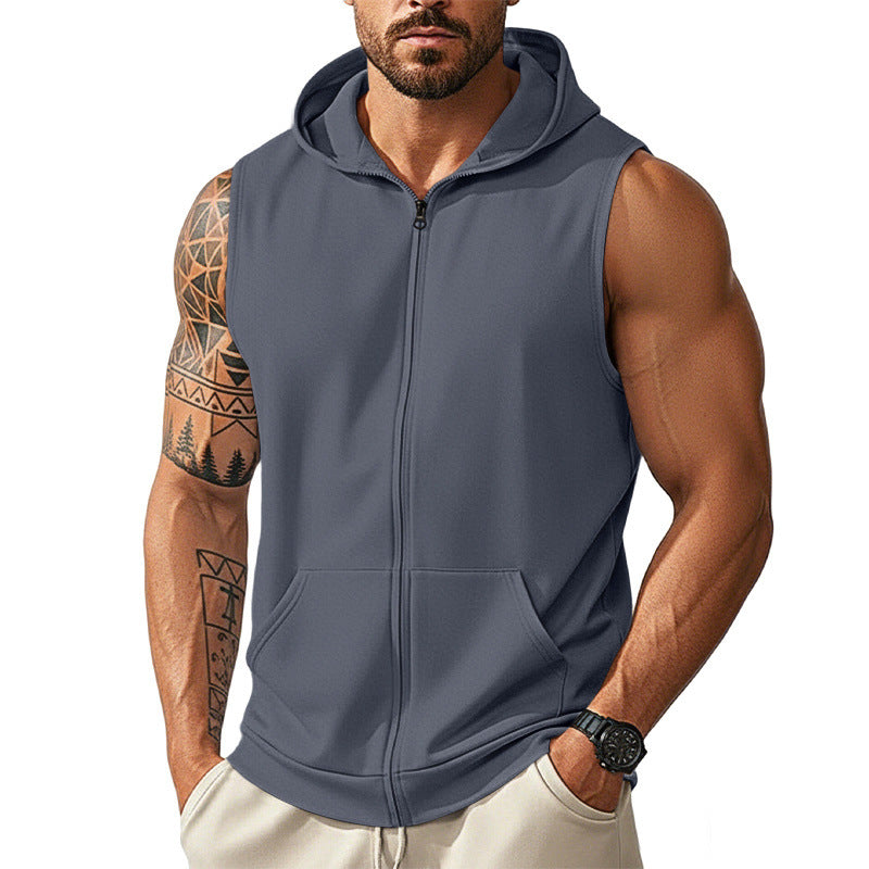 Men's Sporty Zip-Up Sleeveless Jacket