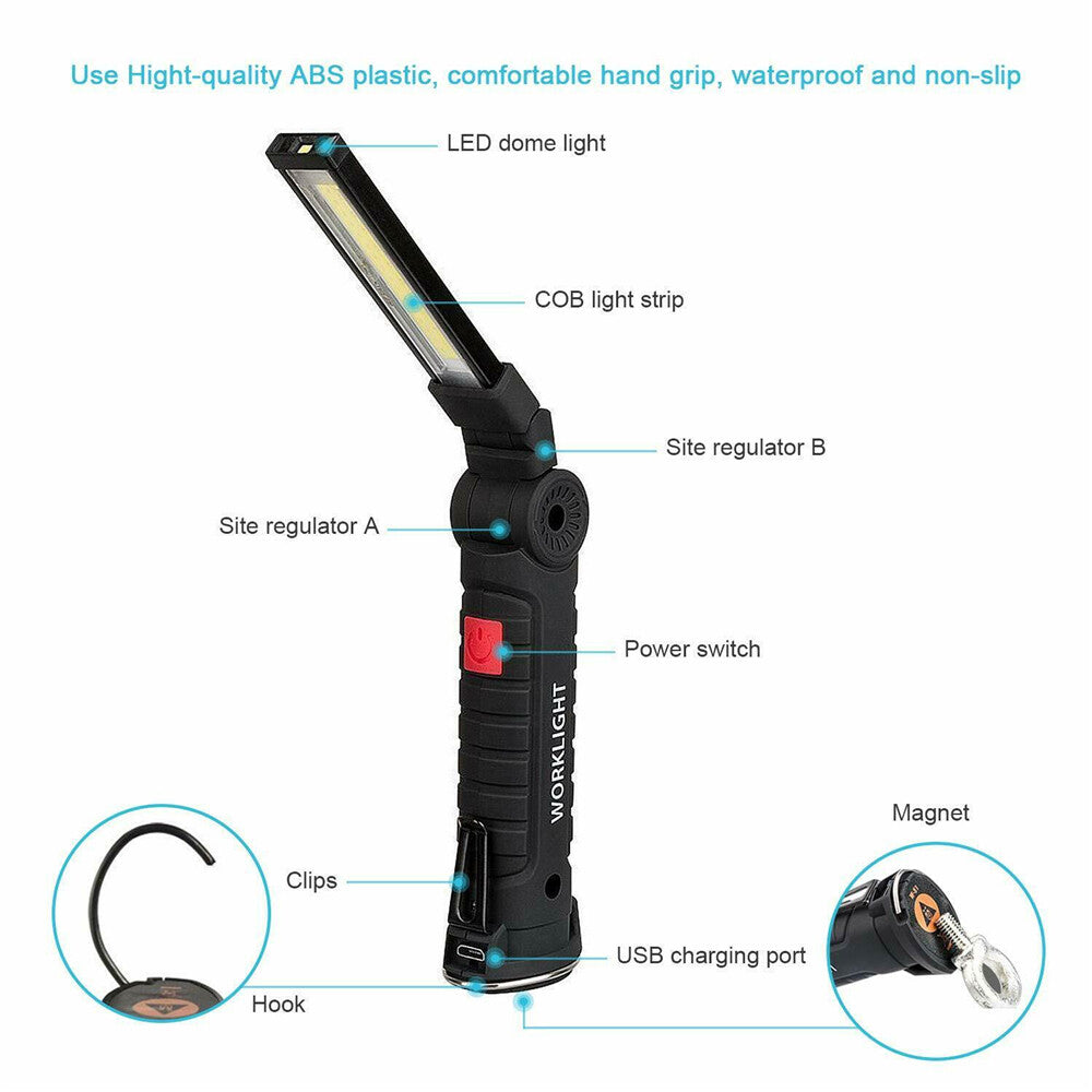 2PCS 5Modes Magnetic Rechargeable COB LED RED Lampe de lumière de travail Folding Torch USA