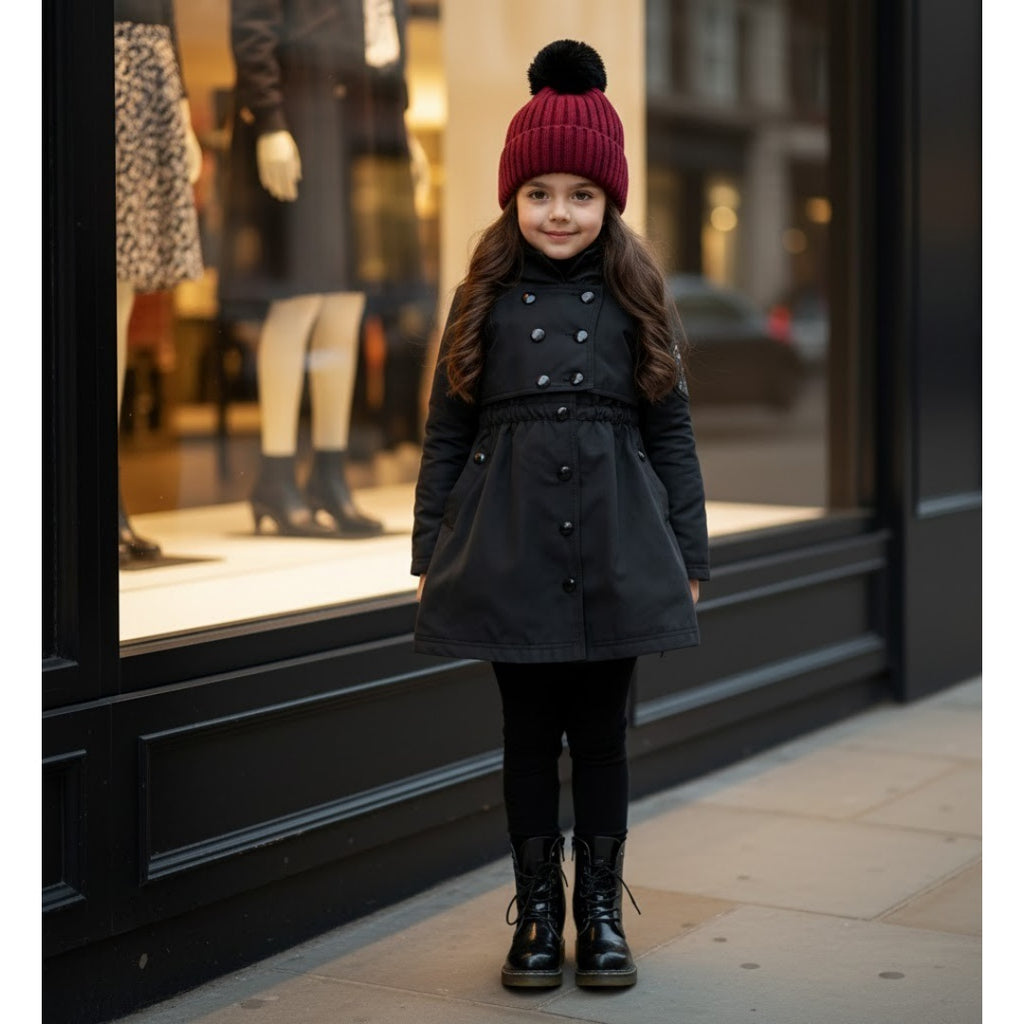 Filles Automne Printemps Enfants Coton Windproof Noir Vert Trench Coat 3-7Y