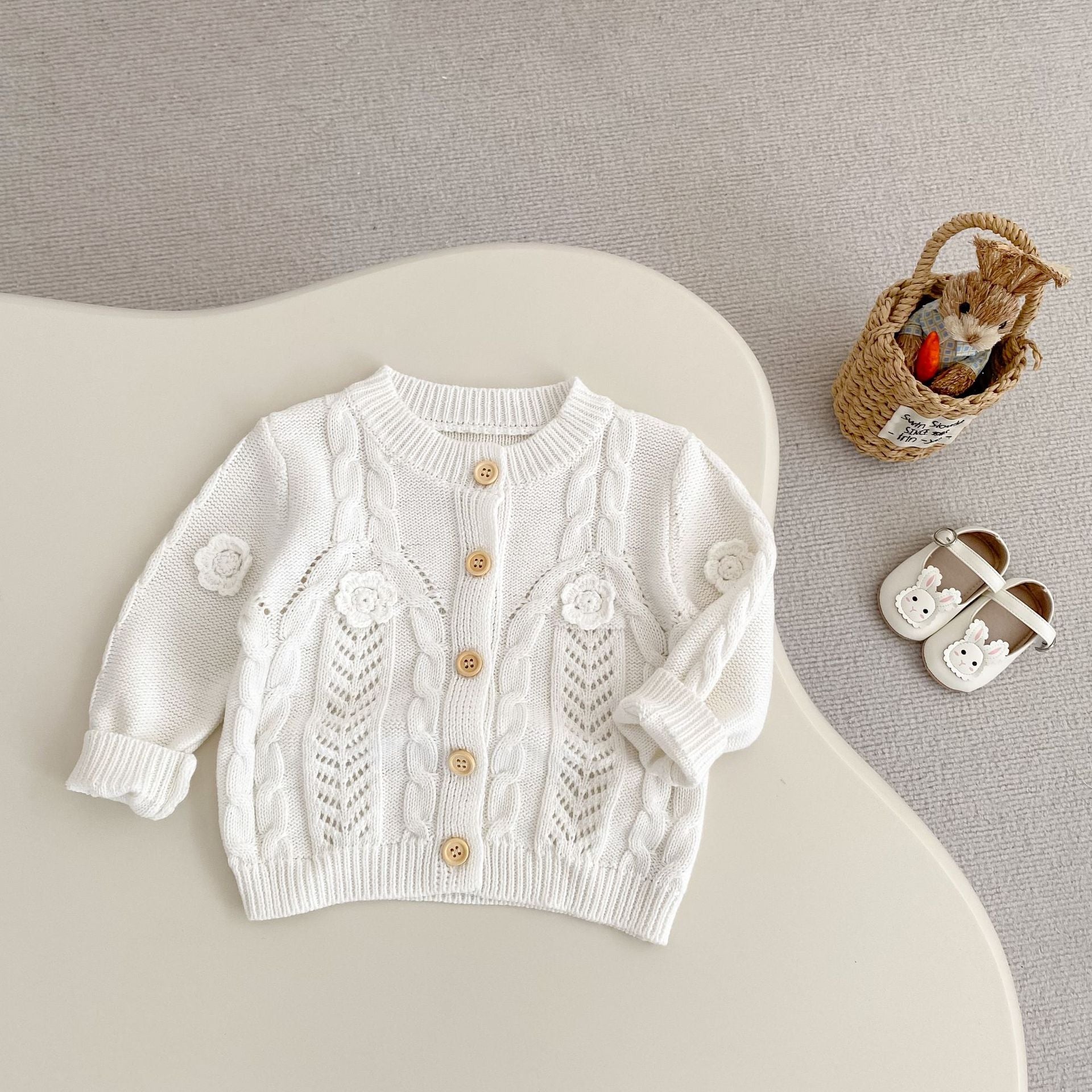 Bébé fille main au Crochet Fleurs Twist tricot Veste en coton pur