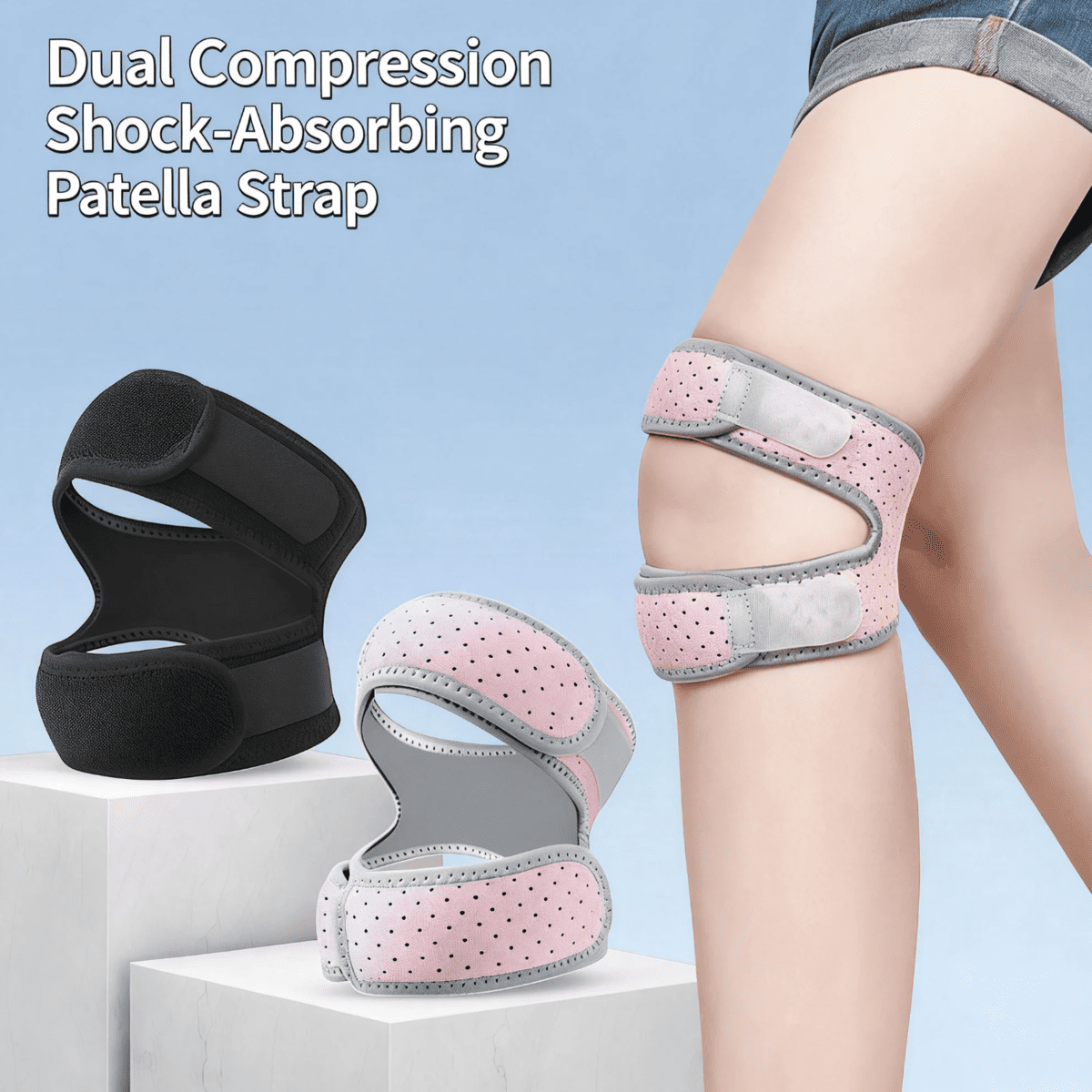 Bracelet de genou double Patella amélioré avec support de genou réglable en silicone Pad
