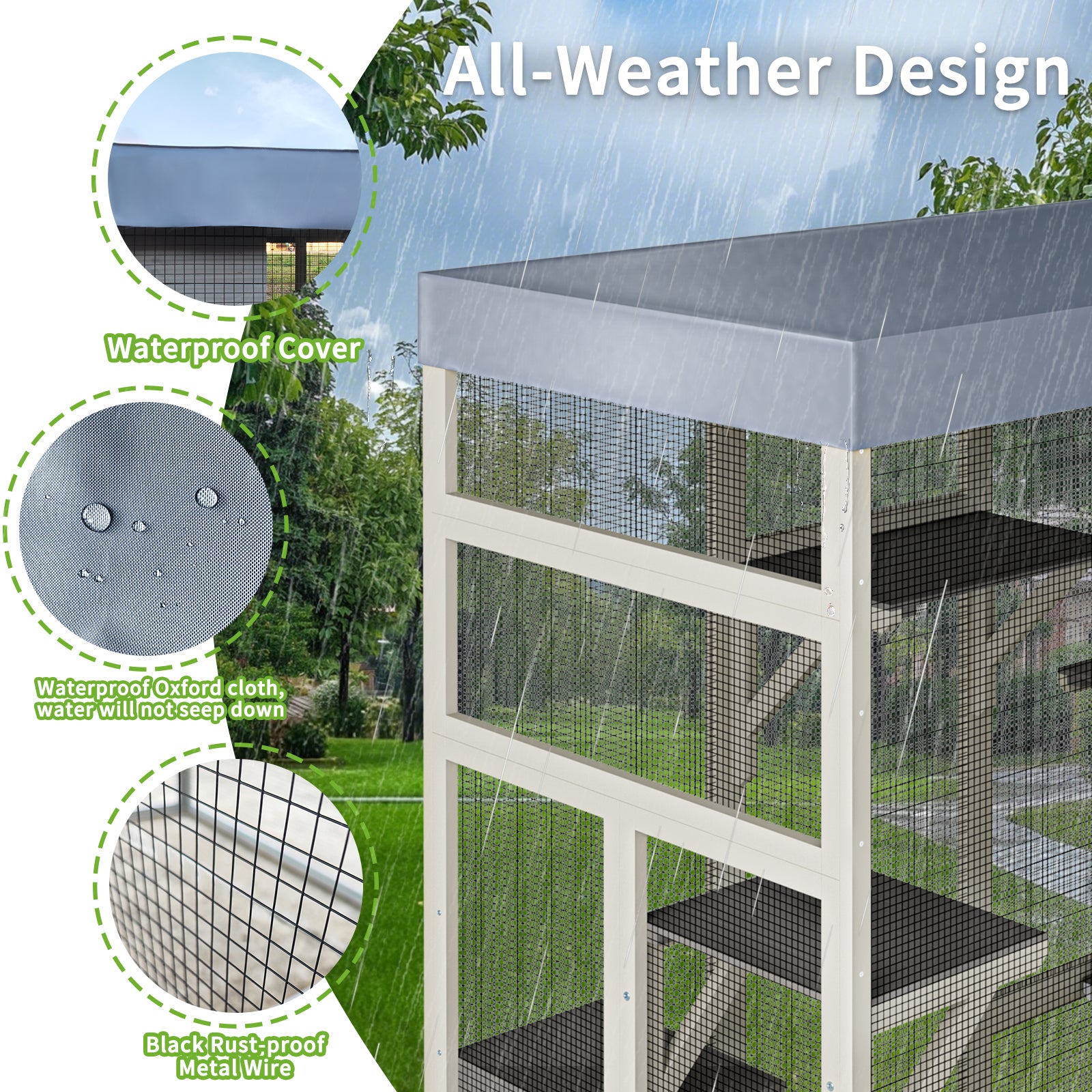 Catio en bois gris avec couvercle imperméable