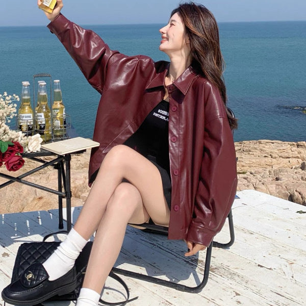 Veste en cuir Retro Relaxed