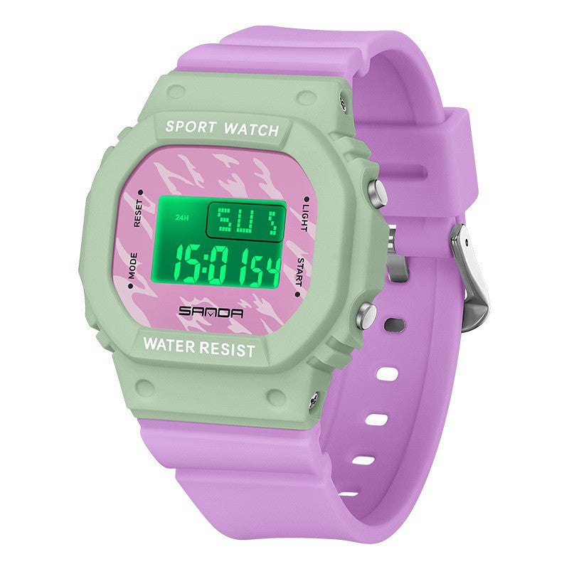 Montre électronique carrée Créativité colorée pour les étudiants masculins et féminins