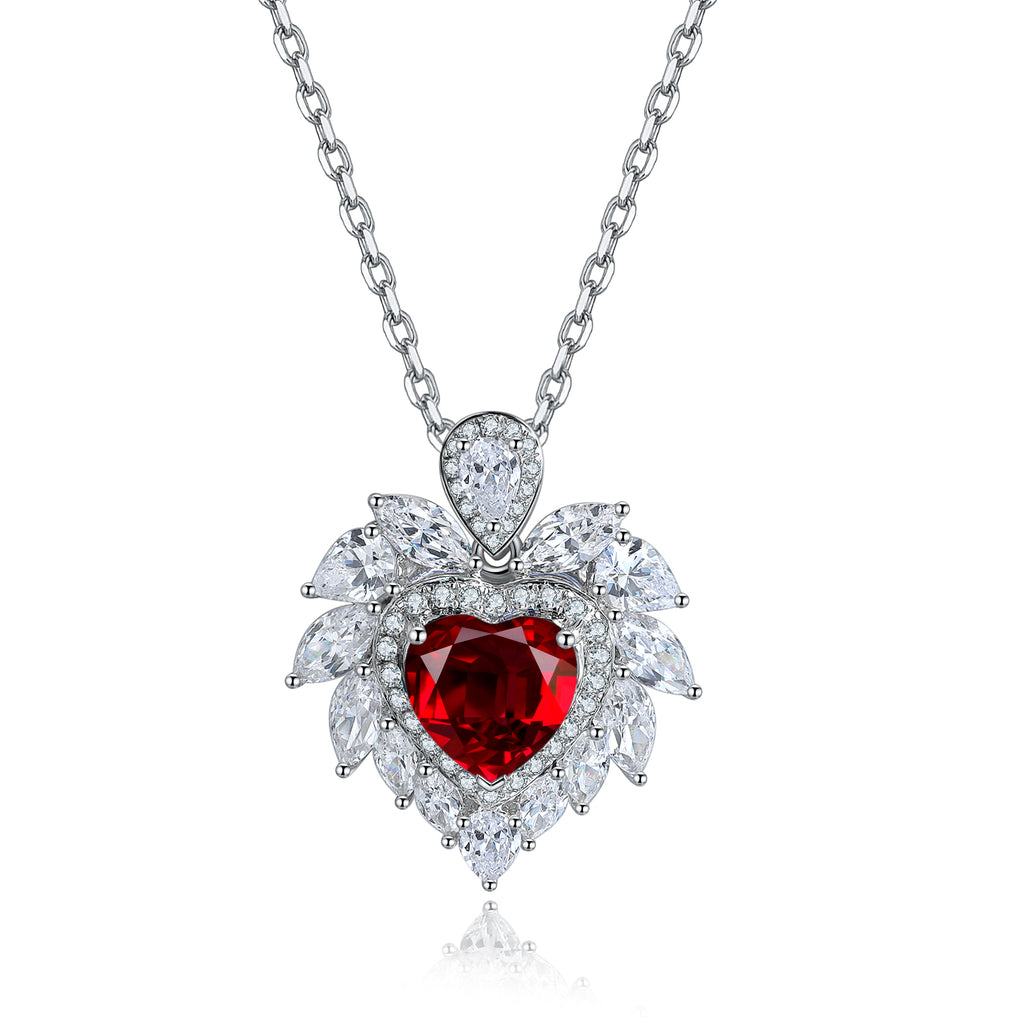 S925 Argent 4.3g Collier en pierre gemme créé en laboratoire cardiaque