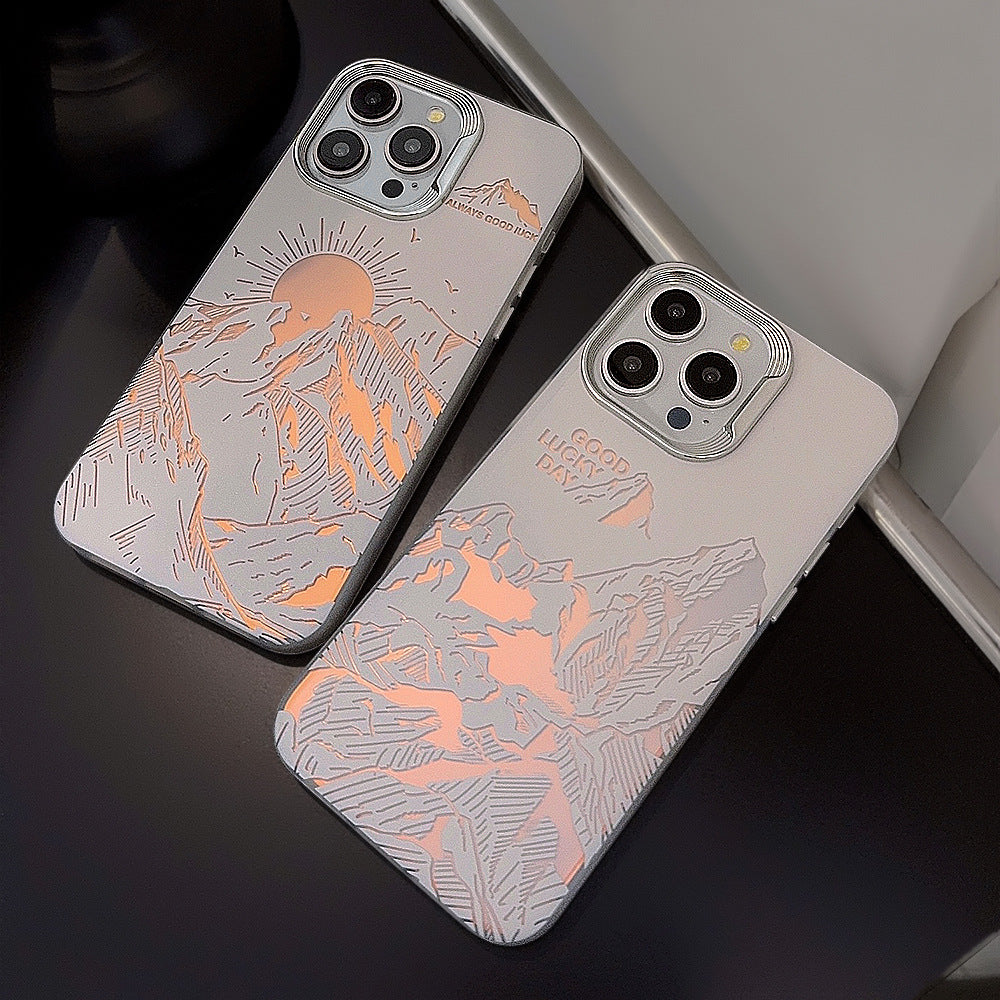 Laser Sunset Golden Mountain à thème Phone Case avec électroplaquage