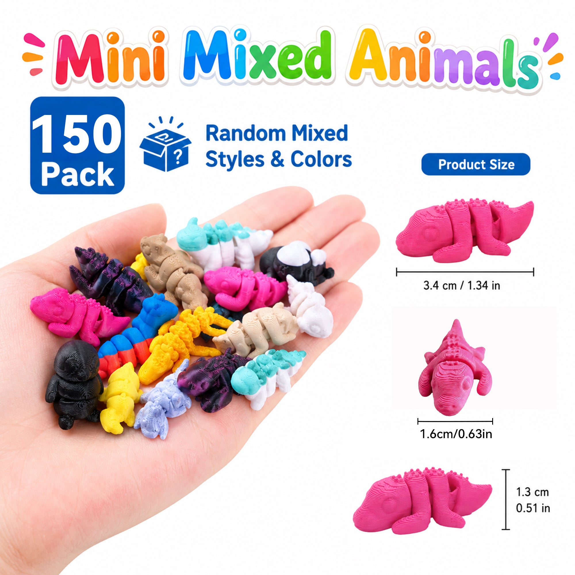 150 Pack Mini animaux mixtes imprimés 3D
