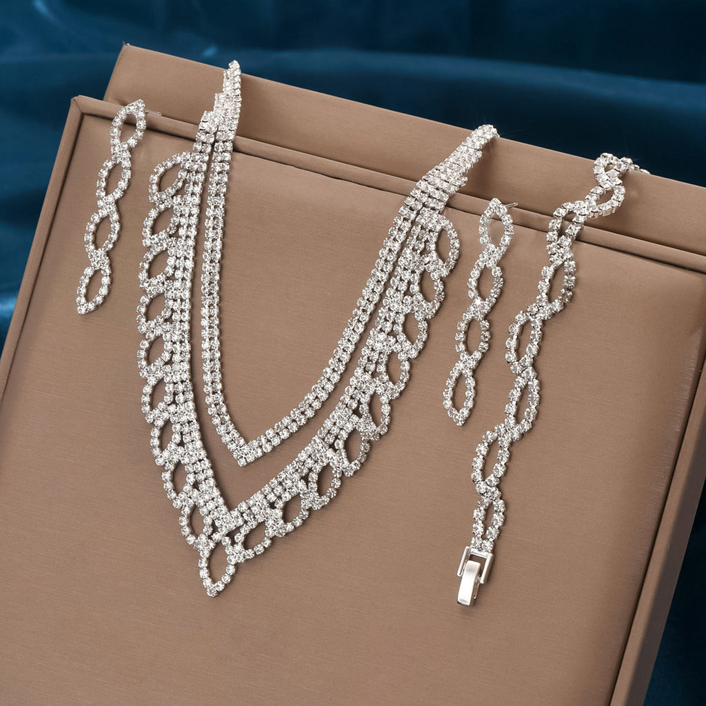 Niche Design Multilayer Geometric Rhinestone Necklace