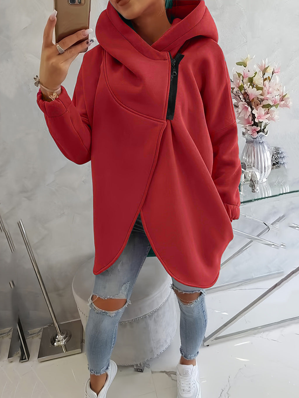 Sweat-shirt casual à capuche noir à manches longues européen et américain avec fron