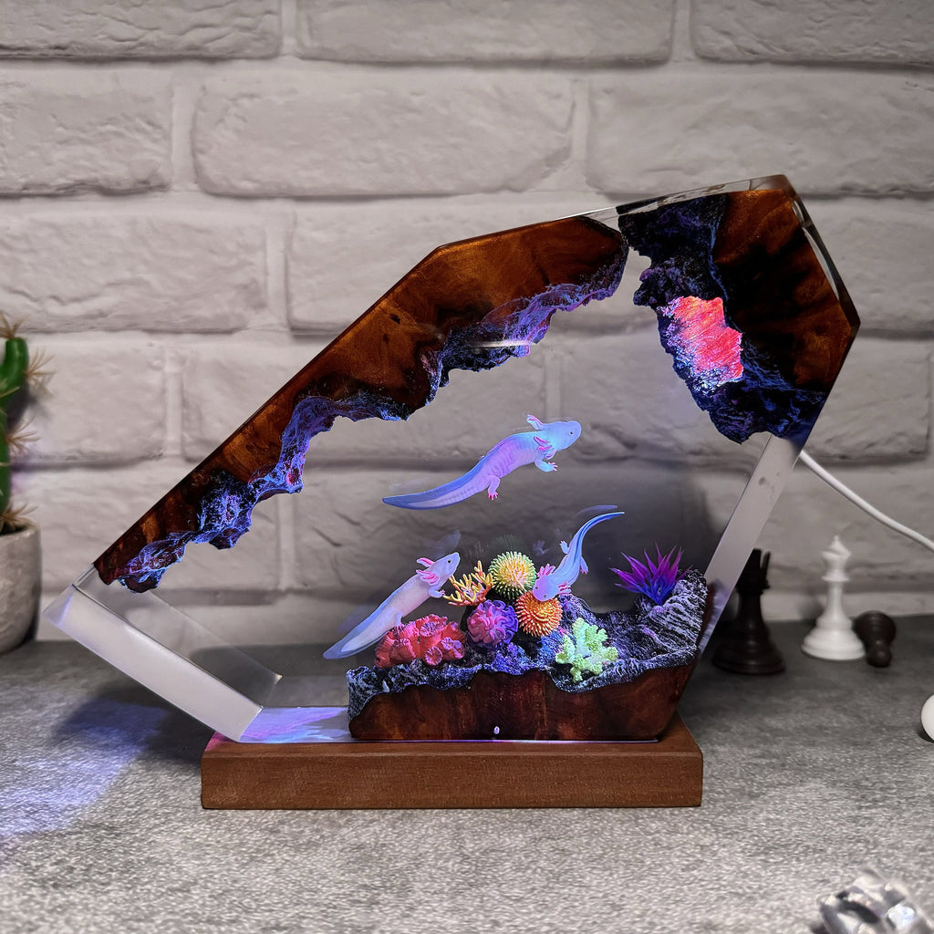 Lampe d'art en résine de forme Salamandre - Lampe de table créative artisanale pour table de nuit de décoration maison