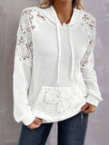 Amazon Autumn Hollow Dentelle Splicing Gentle Style Loose Drawstring Capuche polyvalent femmes