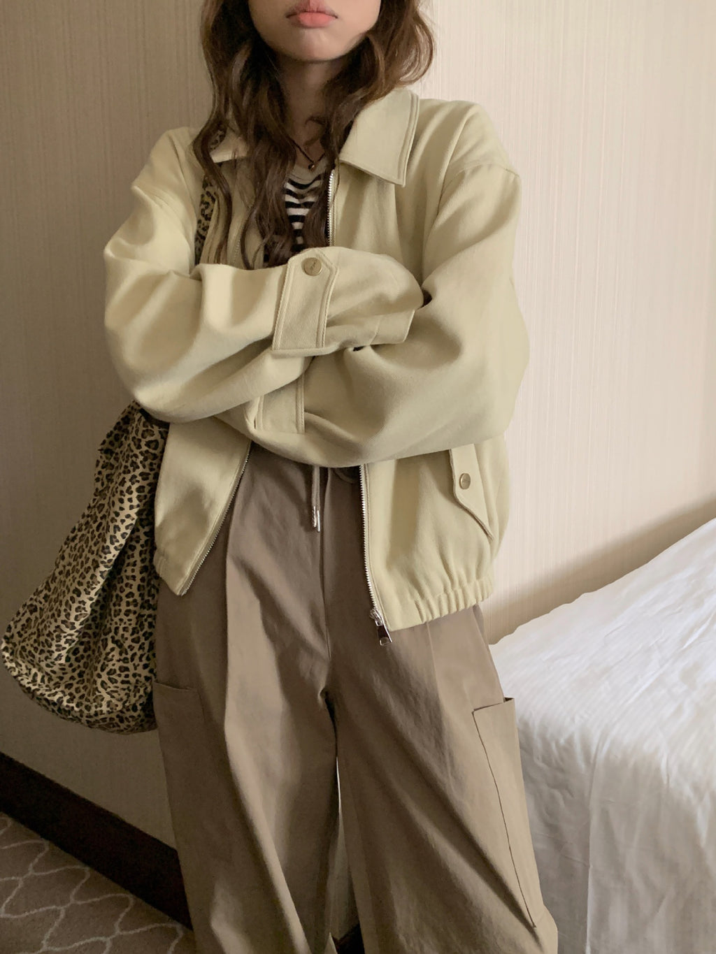 Casual Solid Couleur Lapel Longue Manche Loose Slimming Zipper Coat