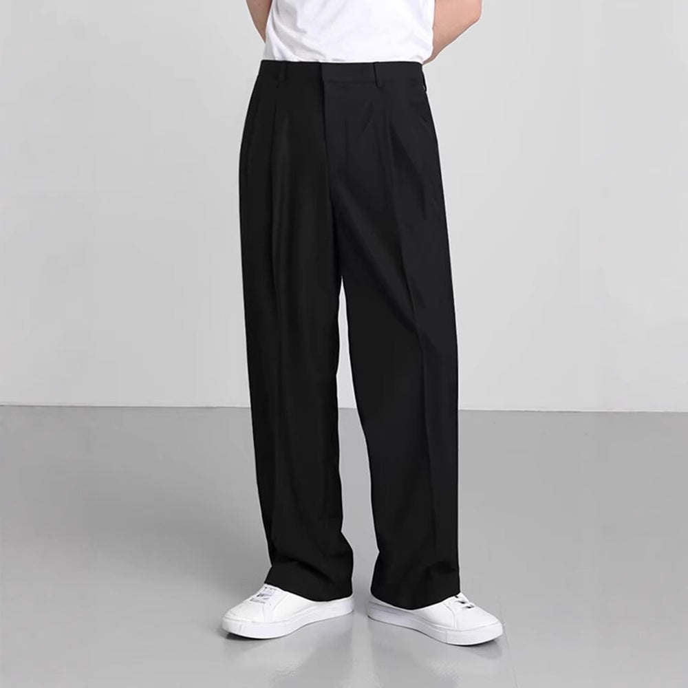 Pantalon à taille large pour hommes avec fermeture à bouton cachée à style français