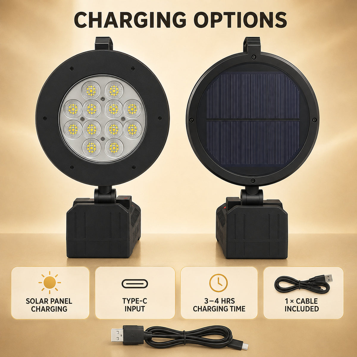 Solar Powered Réchargeable Batterie Display Power Bank Fonction LED Flood Light W873A Sortie