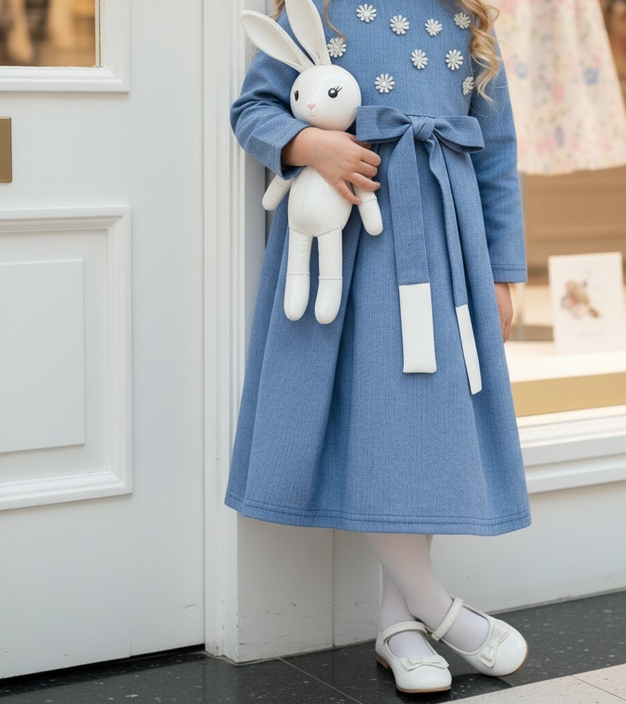 Filles Vieille Jupe Long Coton Doublure Princesse Bleu Coton Party Robe