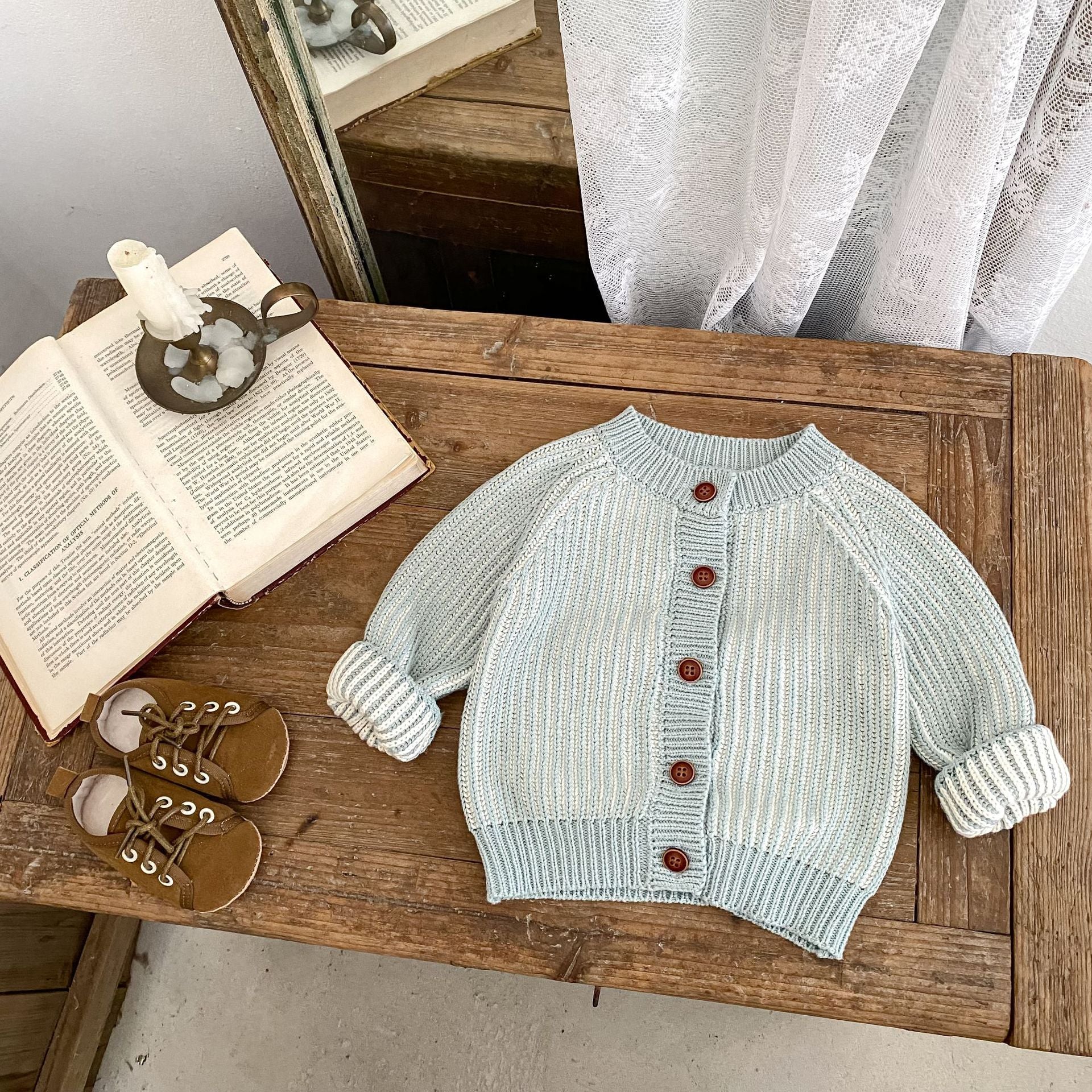 Manteau à mailles rondes bicolores pour nourrissons