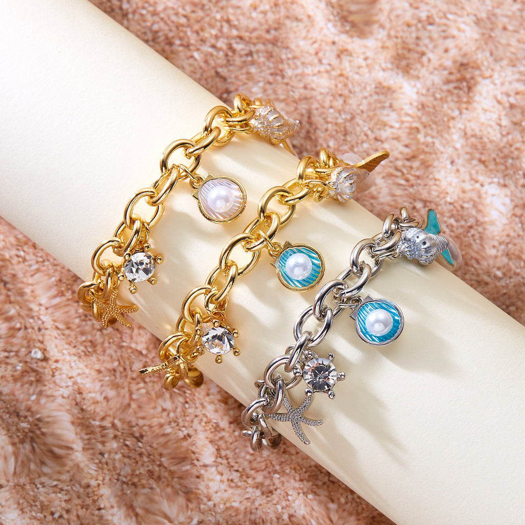 Fashion Femme Starfish Pearl Shell Fishtail Multi-pendent Collier Bracelet