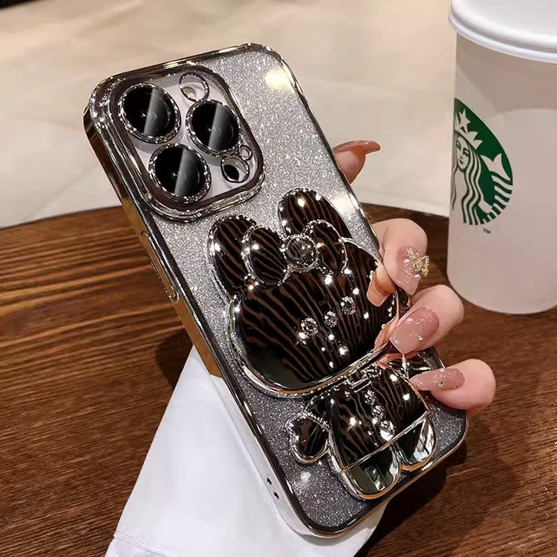 Étui de téléphone de lapin électroplaqué avec miroir de maquillage Couverture de protection graduée