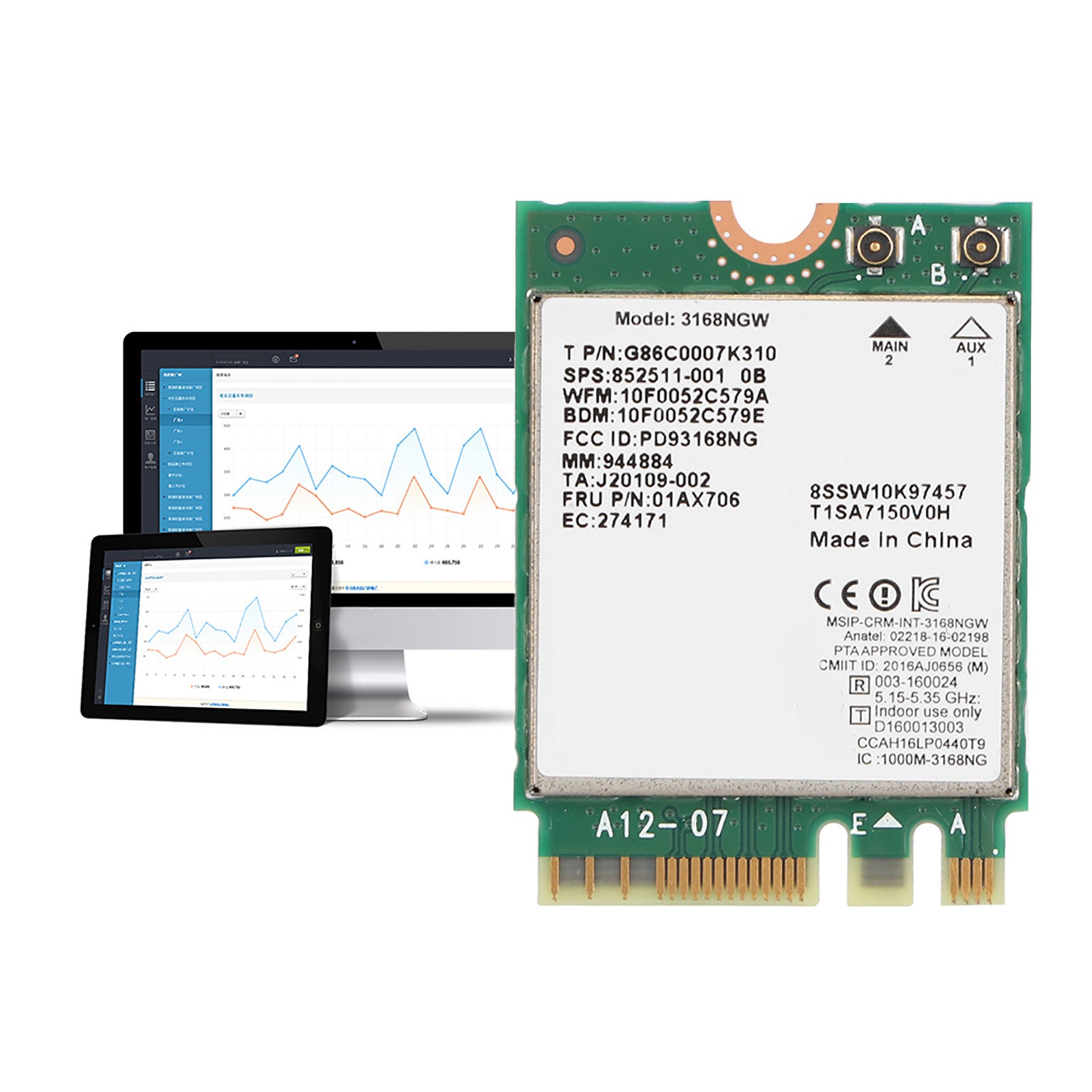 Internet 3168NGW Wireless-AC Double bande Carte réseau Wifi avec Bluetooth 4.2