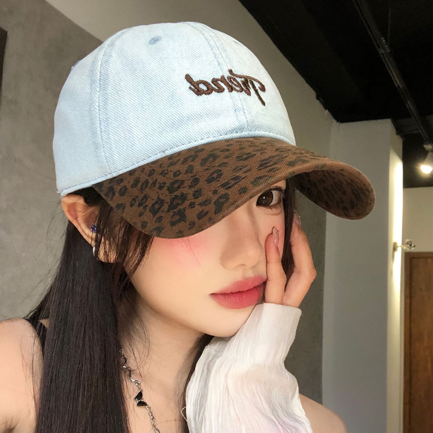 Femmes American-style Leopard Leopard-print Leopard-print Denim Baseball Cap