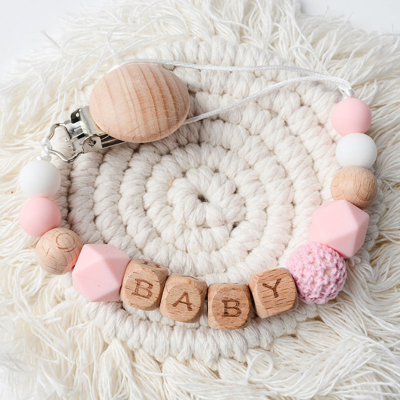 Pacificateur de hêtre Clip Silicone Octagonal Perles Laine Crochet Pacifier Clip