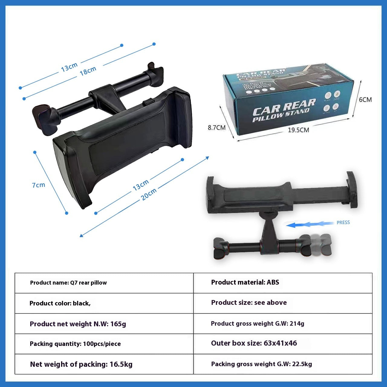 Siège arrière de voiture Tablette de téléphone mobile Support d'ordinateur stable Mute horizontale et verticale double-
