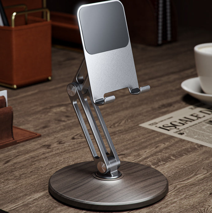 Wood Grain Base Aluminium Alliage Hauteur de bureau Augmentation pliant Rotating Mobile Phone Tab