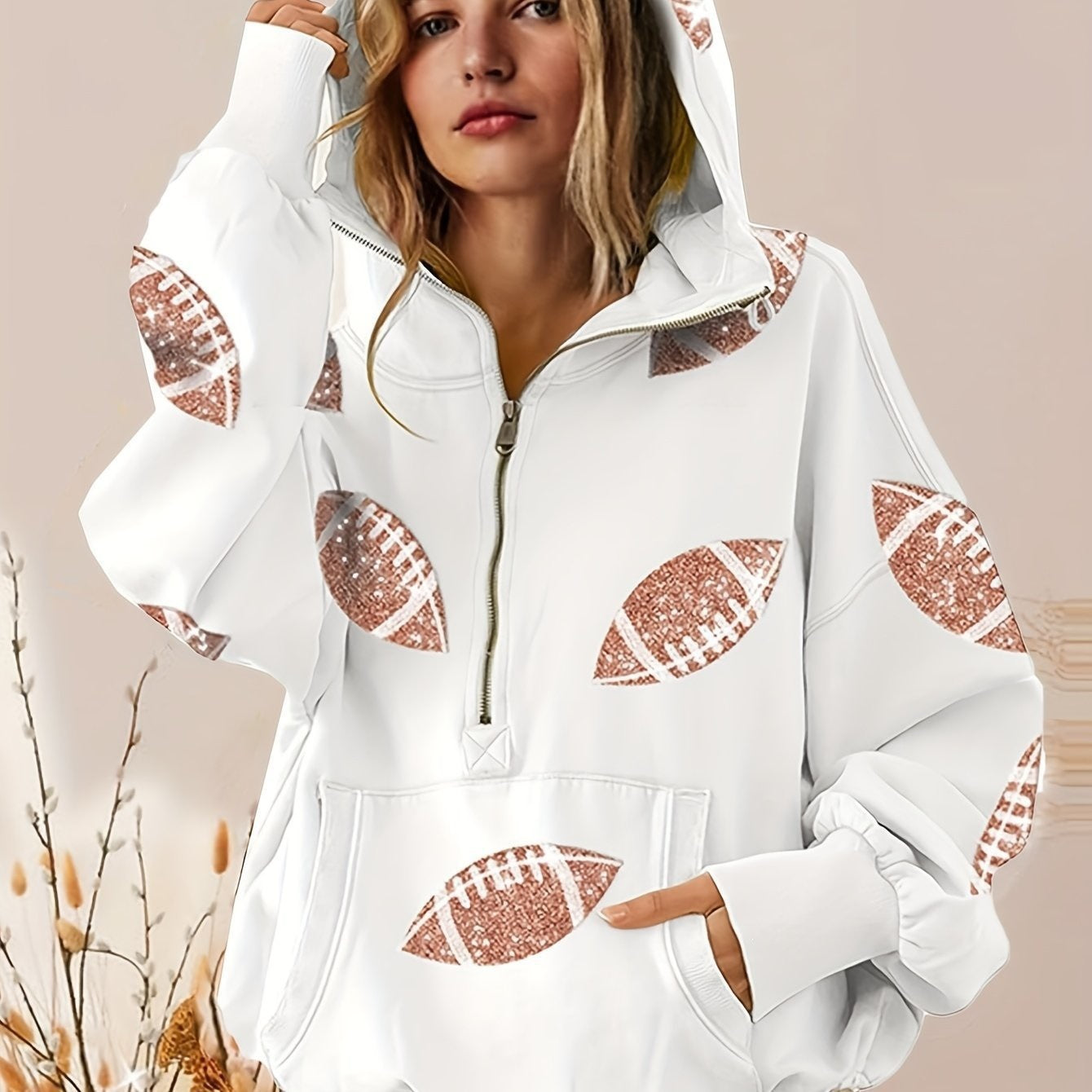 Football impression numérique Hoodie avec manches longues Et une fermeture éclair
