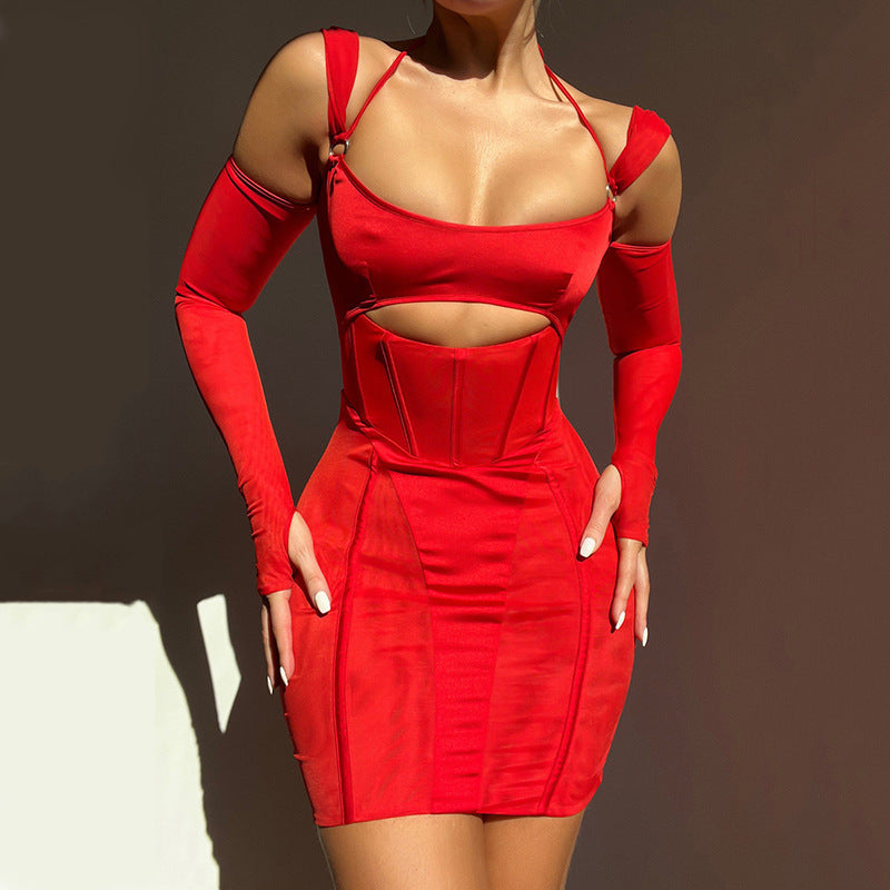 Robe Tight Tling Femme Mode sans dos Mesh See-through Hip Jupe