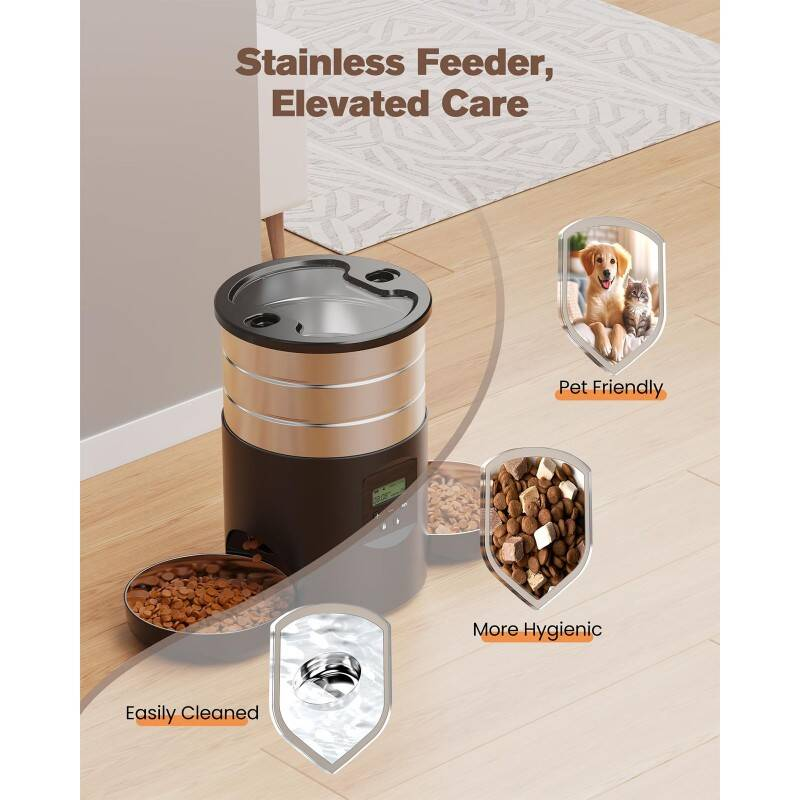 Feeder automatique pour deux chats avec un design antidérapant stable et programmable