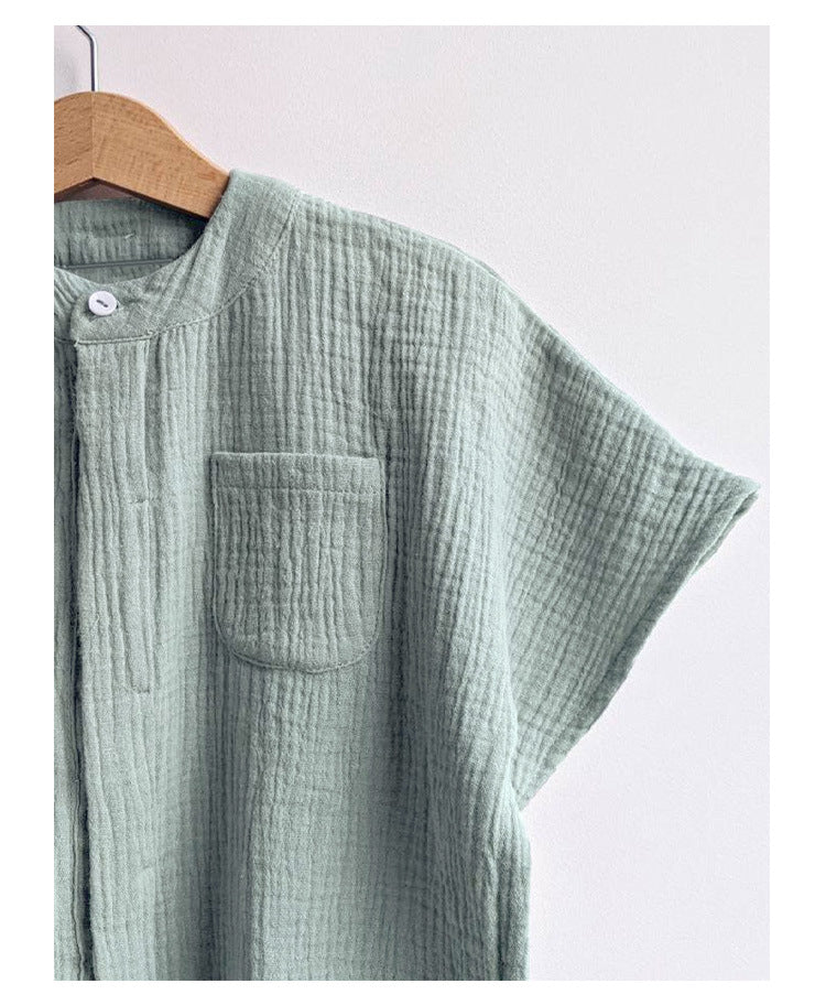 Cotton double couche Gauze Chemise garçon casual à manches courtes