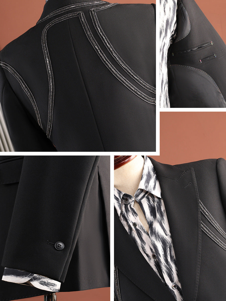 Homme Black Peak Lapel Chaîne Détail 2 pièces Ensemble de pantalons Gurkha