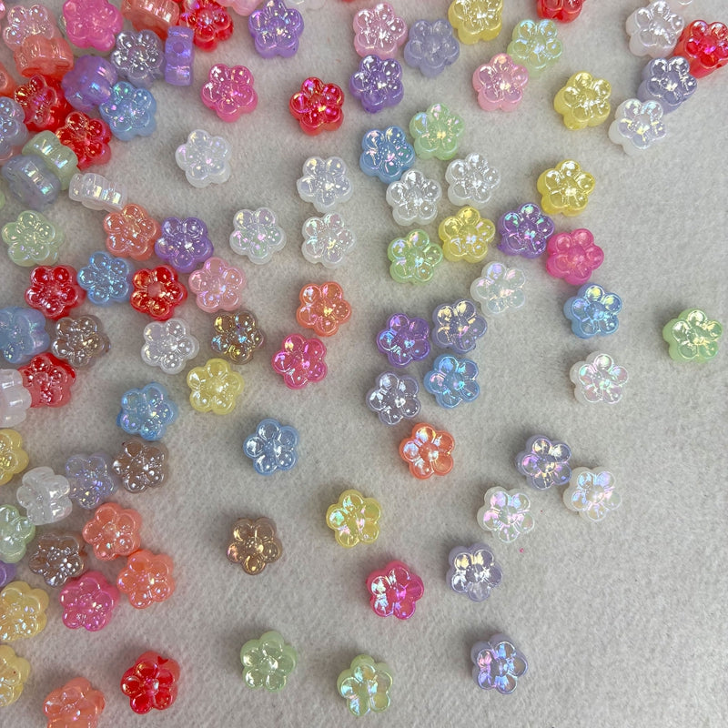 Mini perles de fleurs en acrylique 5-Petal avec paillettes d'or fin