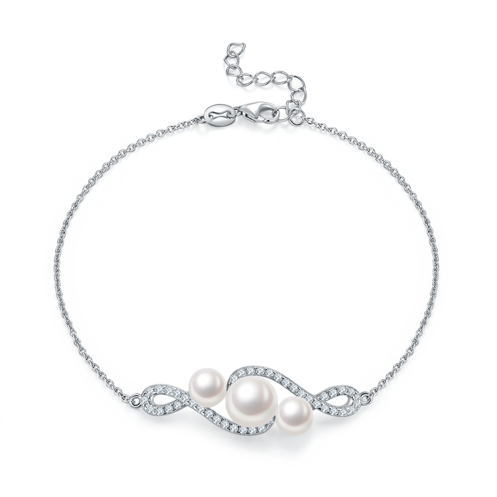 S925 Argent Sterling Bracelet en perles d'eau douce naturel pour les femmes