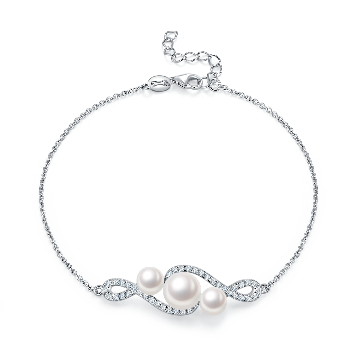 S925 Argent Sterling Bracelet en perles d'eau douce naturel pour les femmes