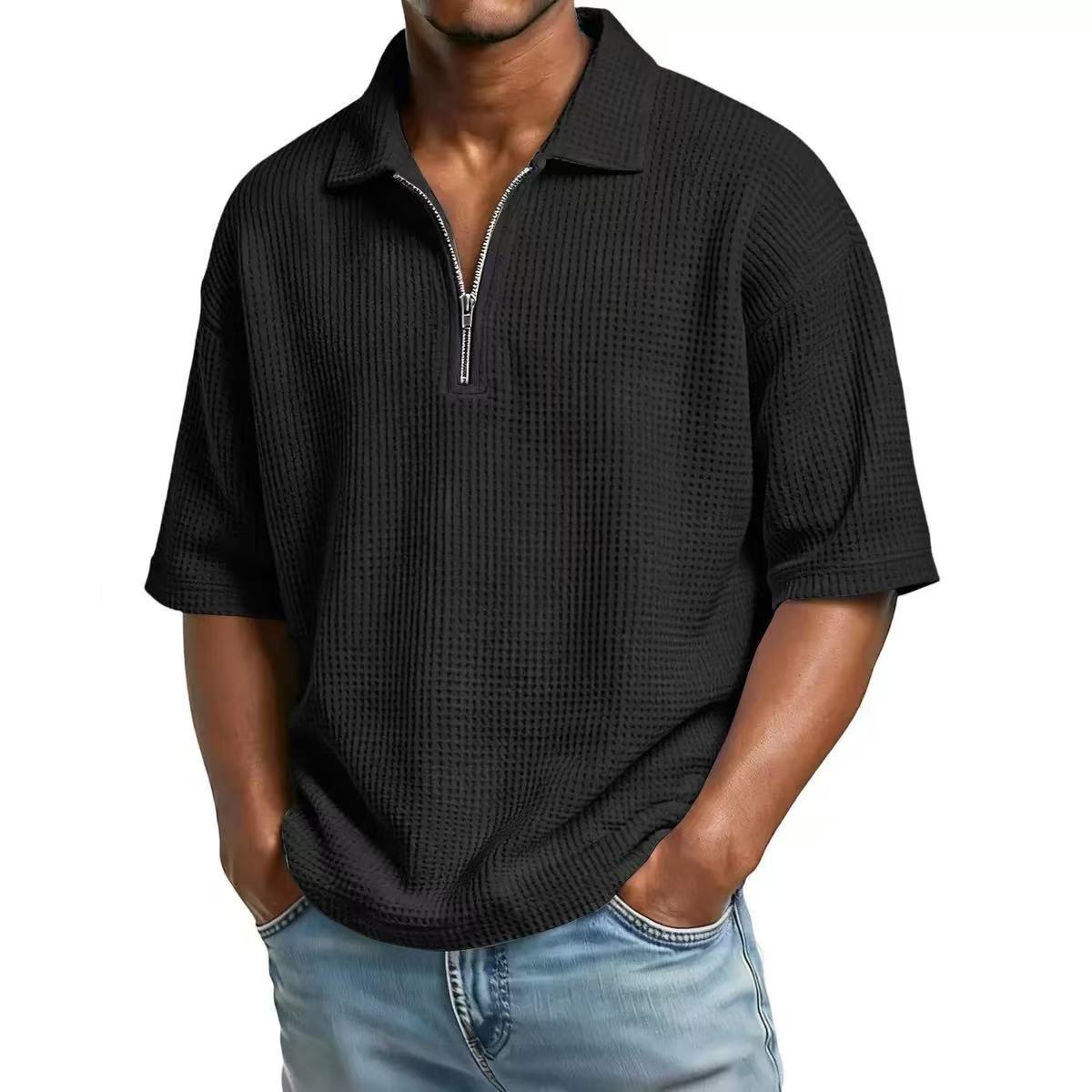 Polo d'été européenne et américaine pour hommes T-shirt Waffle Solid Color Sports Casual Simple Shor