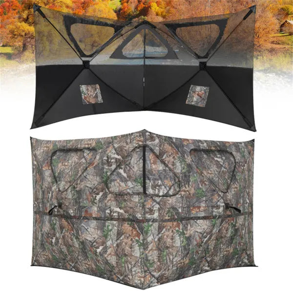 2-Panel See-through Hunting Blind - Pop-Up Design avec 3 prises de vue à travers les ports