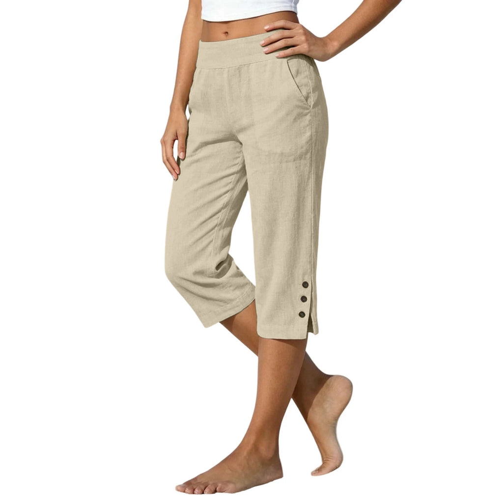 Femmes taille haute Loose-fit Slit-front Casual Jambe droite pantalons avec boutons