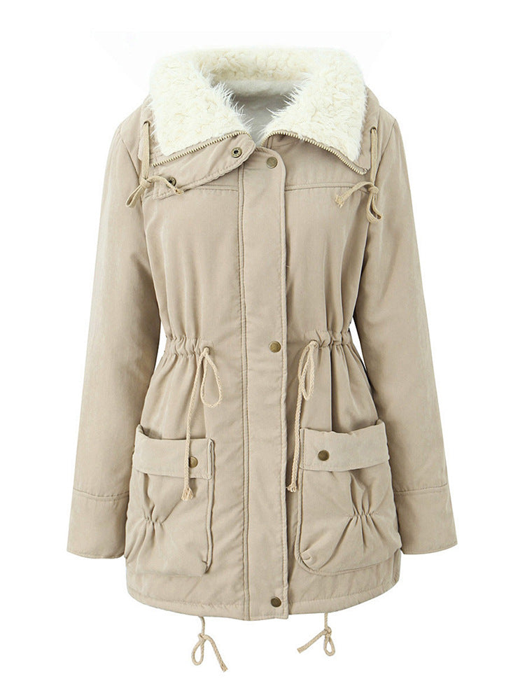 Manteau de coton mi-long à manches longues à capuche casual pour femmes