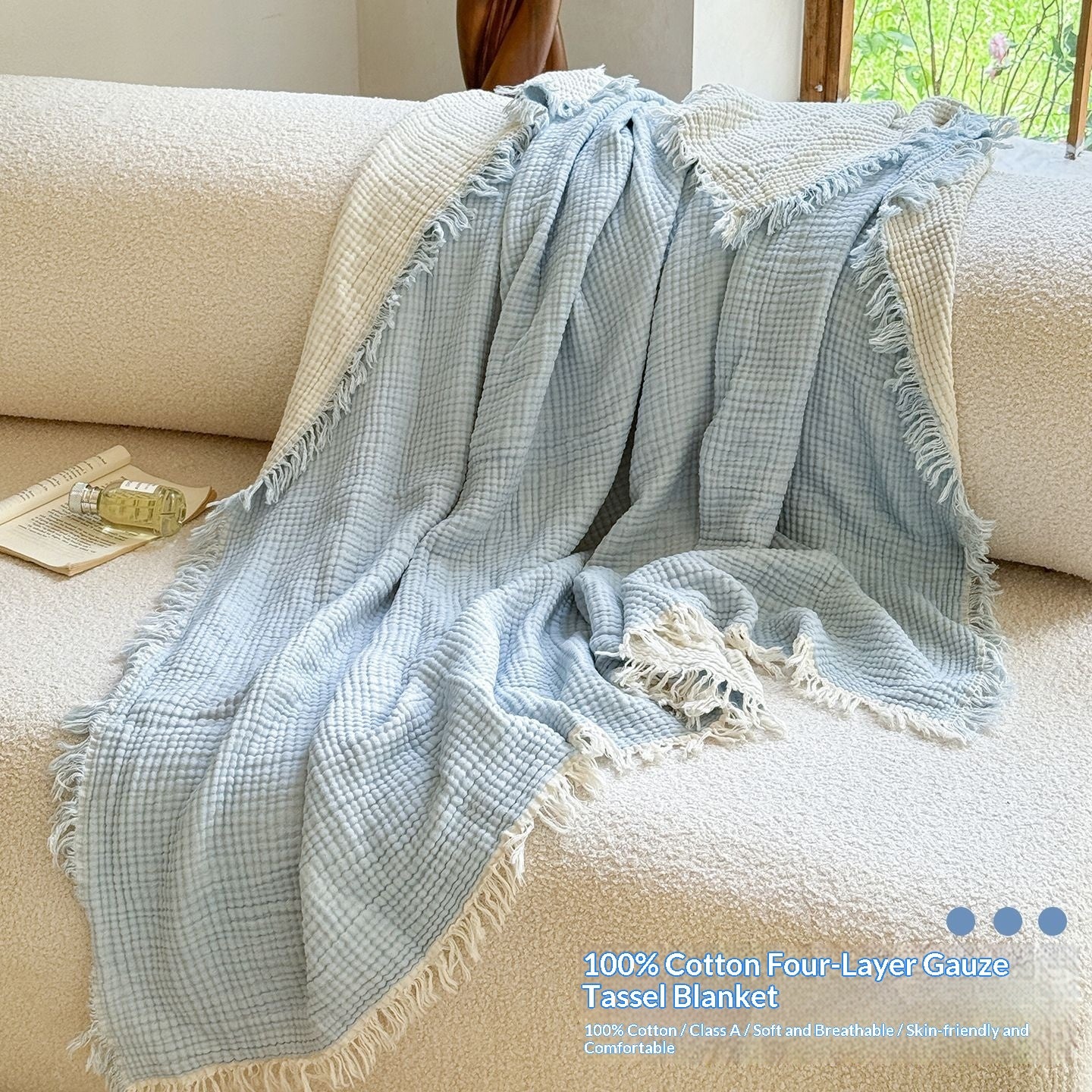 Cotton monocolore Couverture à quatre couches Gauze Tassel