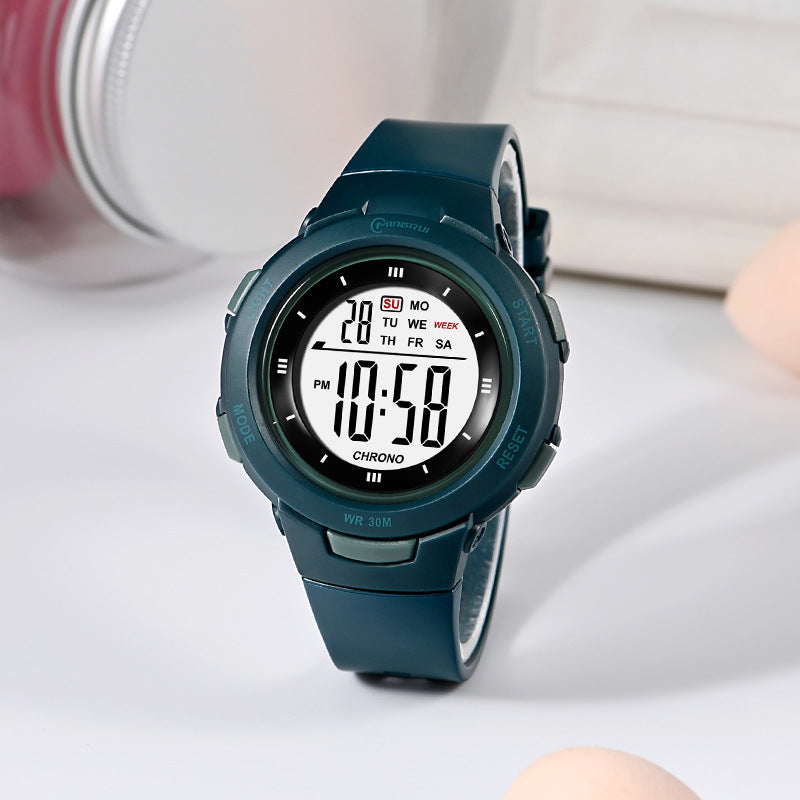 Fashion épingle boucle lumineuse imperméable PU strap Student Montre électronique